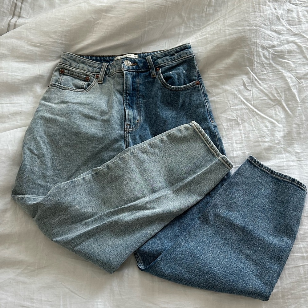 Abercrombie mom high-rise two tone jeans